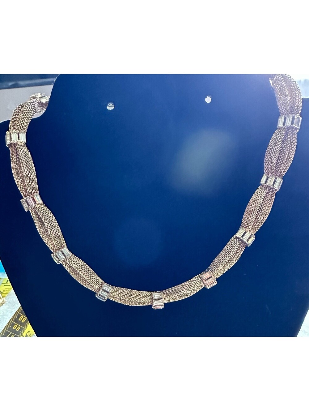 Vintage Goldtone Mesh Choker Necklace With Clear Spacers